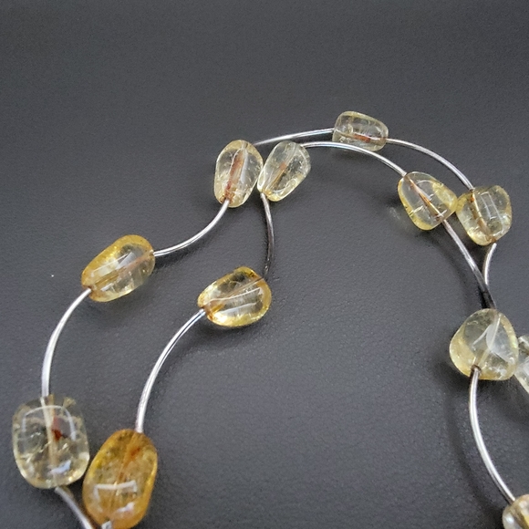 Natural Citrine Nugget Necklace 925 Sterling Silver Scalloped Wire Strand - Picture 5 of 8